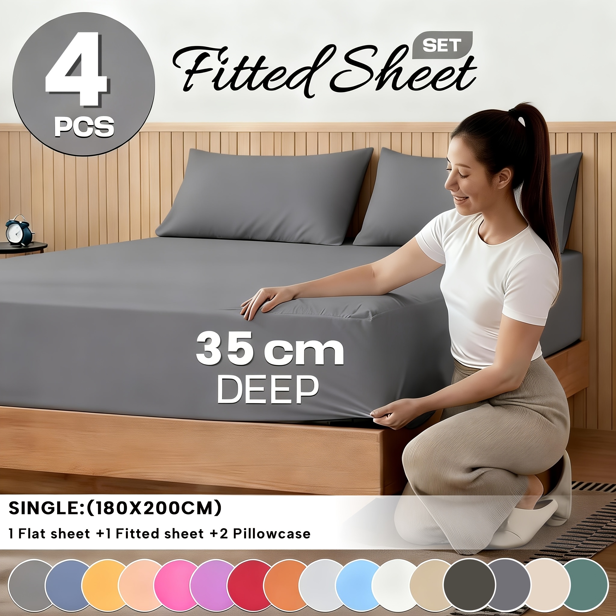 Image of 3/4pcs Set Ultra-deep Bed Skirt, Solid And Comfortable, Breathable Fabric, Includes 1/2pcs Pillowcase (50*75cm) And 1 Sheet, 1 Fitted Sheet, Machine Washable, Suitable For Bedrooms And Hotels.