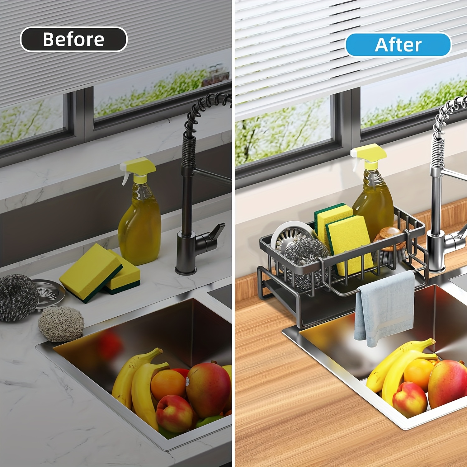 sponge rack suitable for kitchen sink sink rack with high brush holder kitchen sink storage box countertop rust proof carbon steel soap dispenser kitchen storage and   items details 2