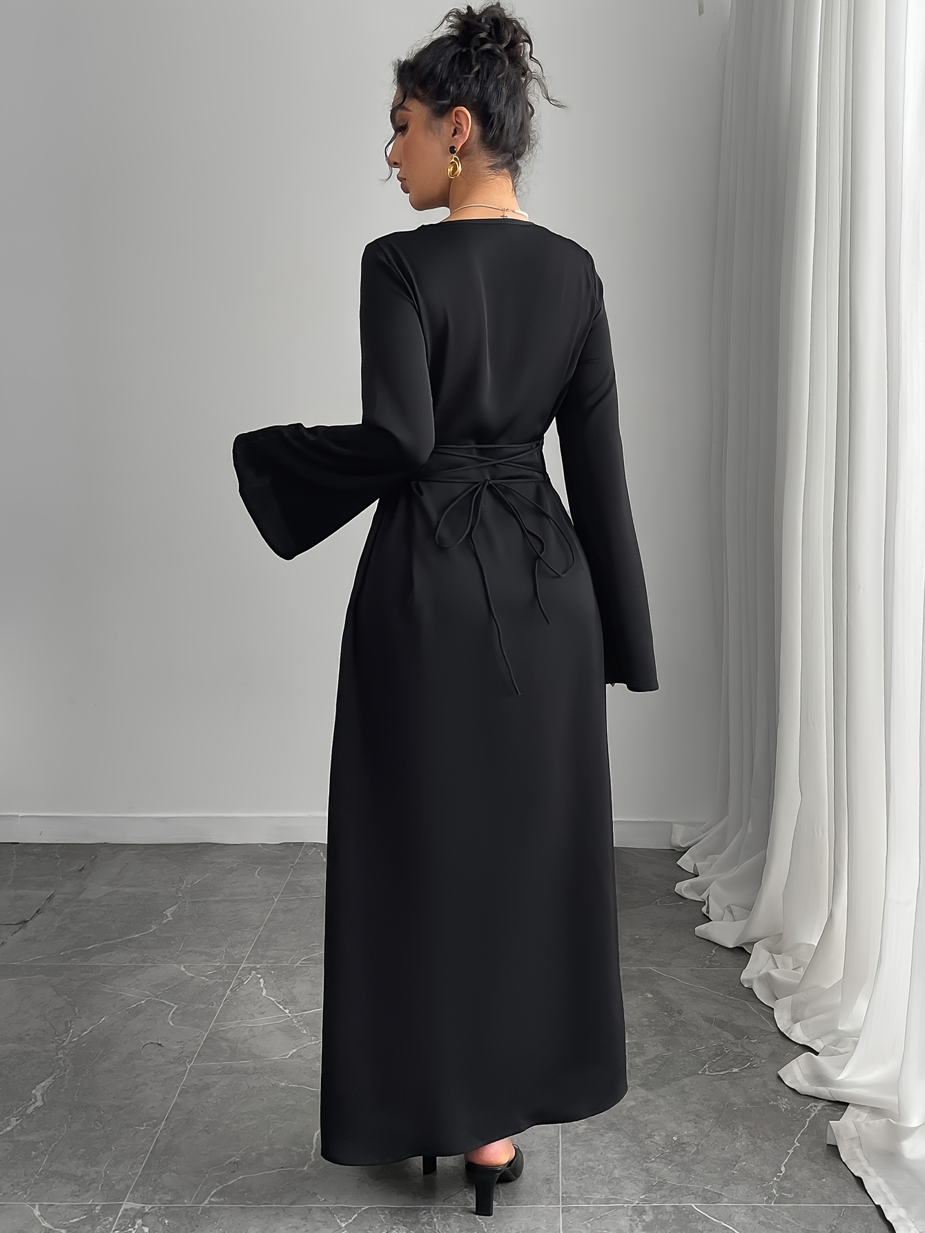 1pc elegant polyester maxi dress women solid - Temu United Arab Emirates