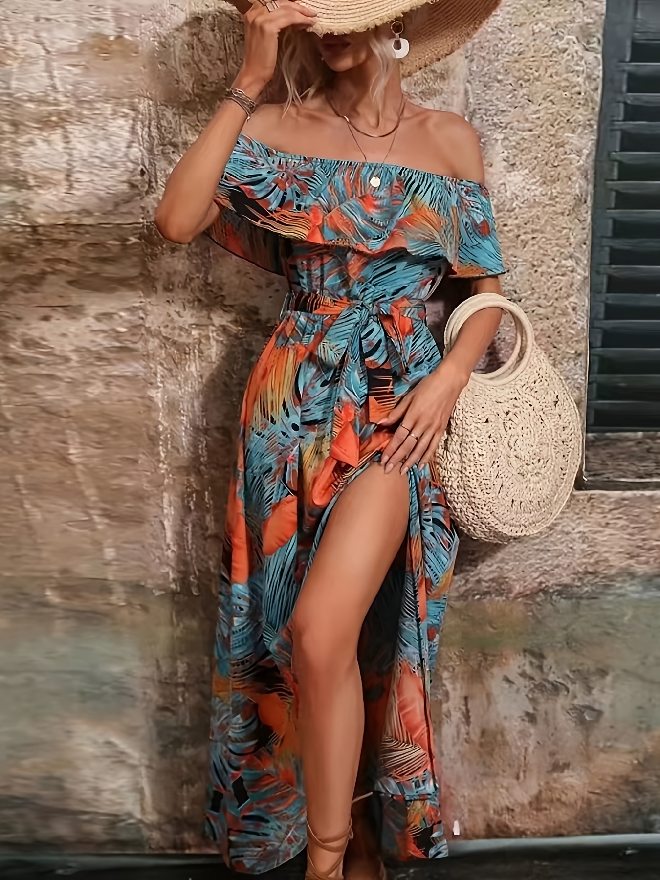 Womens Summer Dresses Floral Sleeveless Smocked Maxi Dress Boho Spaghetti Strap A Line Flowy Beach Long Sundress Red XXL