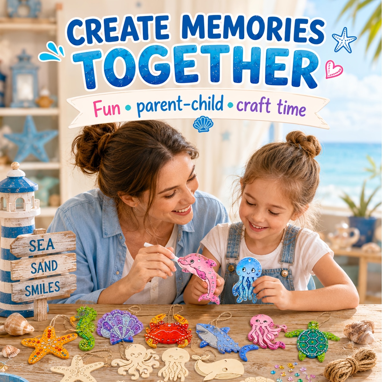 Summer Ocean Wooden Ornament Coloring Kit for Kids