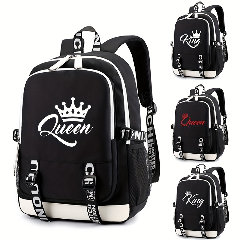 

1pc King/queen Letter Fashion Backpack, Outdoor Casual Backpack