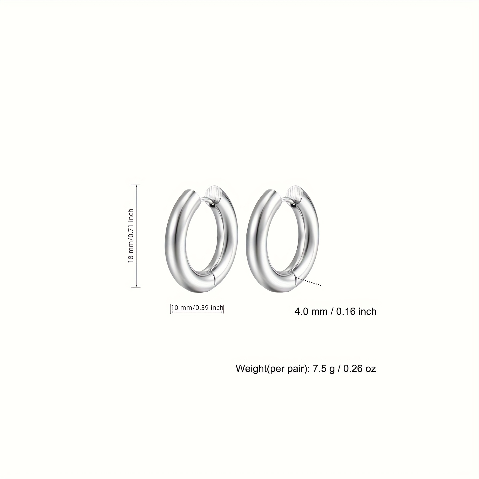 E-shop Hochwertige, hochglanzpolierte Edelstahl-Damen-Hoops, 4 mm Drahtdurchmesser, natürliche , 316L-Ohrstecker, hypoallergen, elegante, trendige,