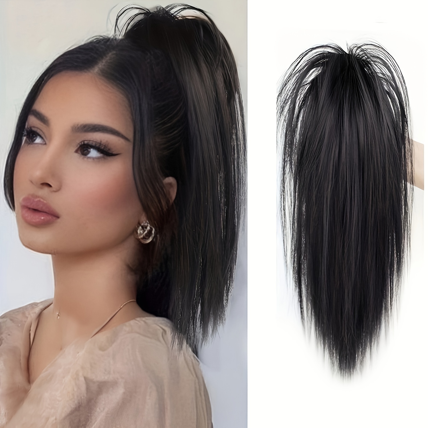 1pc Elegant Women's Synthetic Claw Clip Ponytail Extension, Medium Long Straight High-temperature Fiber Hair, , Hair Accessory For Daily Use