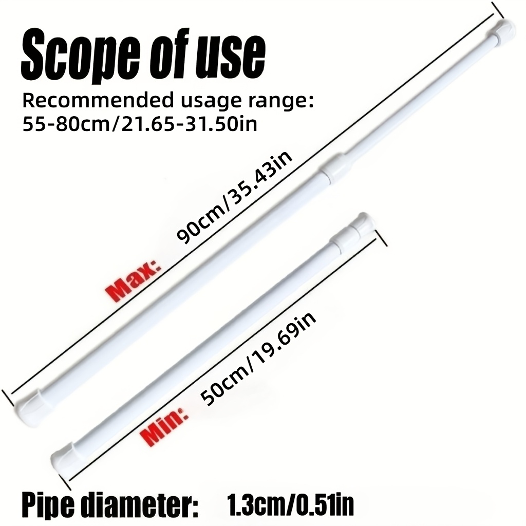 TEMU 1pc Tension Curtain Rod, Non-slip No Drilling Adjustable Spring Rod, For Bathroom, Windows, Closet, Kitchen, Applicable To Shower Curtain Rod,