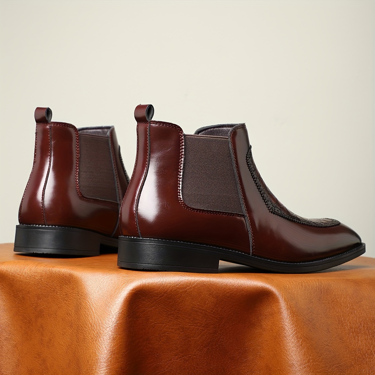 Men's Black Boots with Crocodile Pattern - Slip-On Ankle Boots for Everyday Casual Wear, Rubber Sole, Stylish & Versatile Design