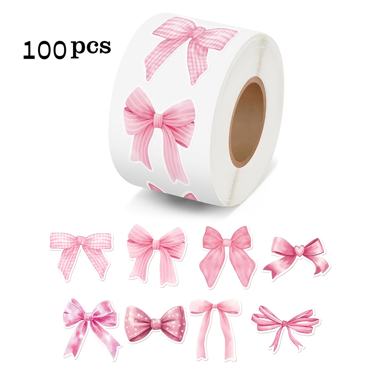100 Stickers/roll Of Pink Irregular Bow Self-adhesive Paper With And 16 Optional Aesthetic Patterns For Gifts, Laptops, Bottles, Clippings, Luggage, Computer Envelopes, Decorations, Pvc Stickers