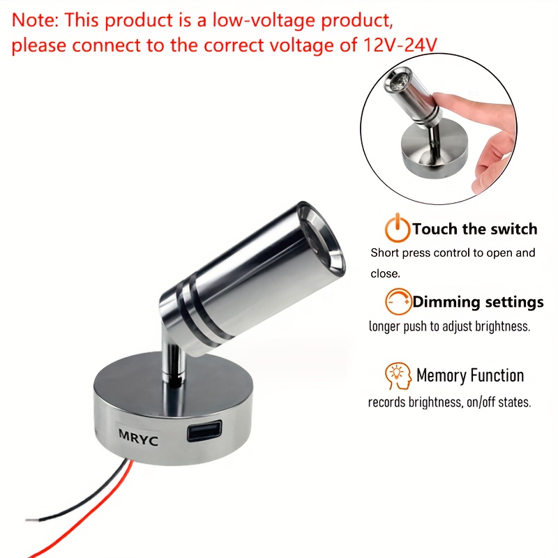 rv reading lamp 12v rotating led spotlight the whole lamp touch adjustable warm light   trailer reading lamp  12 24v hard wiring without battery
