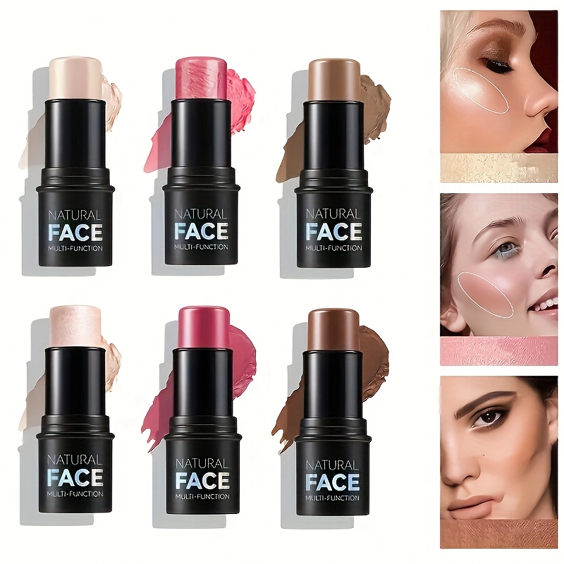 TEMU 6pcs Cream Blush Contour Highlighter Stick For Cheeks Eyes Lips Lightweight Finish Blush Stick Waterproof Long Lasting Contour Stick Trio Wand Face Makeup Set For Girls And Women Valentine's Day