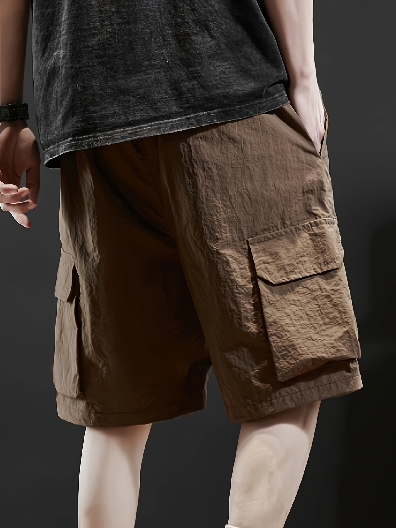 casual solid mens loose drawstring cargo shorts with side pockets summer outdoor leisure and work details 7