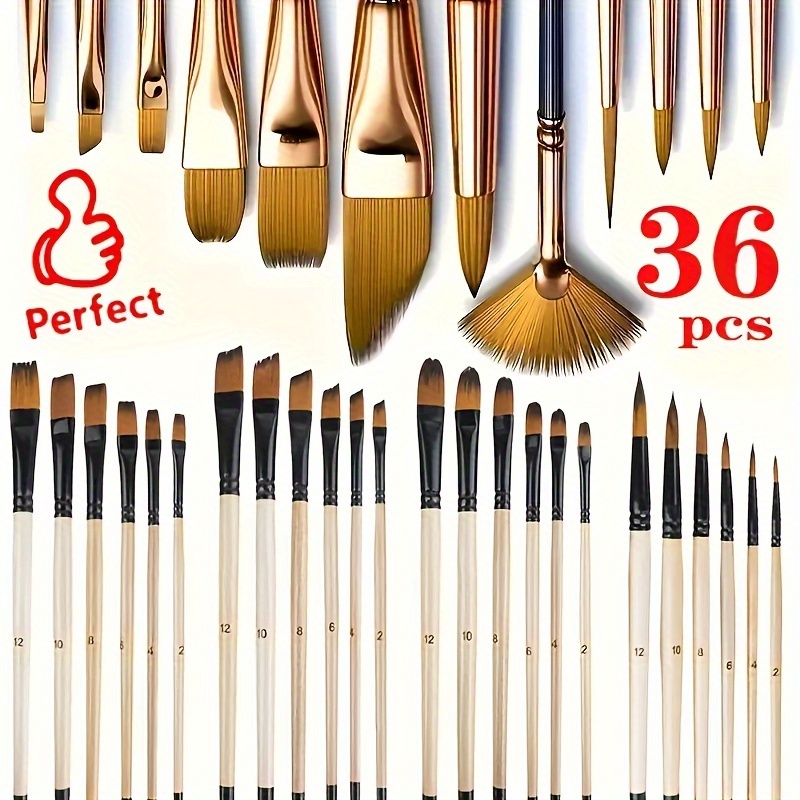 

36pcs Brush Set - Multifunctional Wooden Handle Brushes For Oil Painting, Acrylic Painting, Watercolor Painting - From Fine To Lines Canvas Brushes