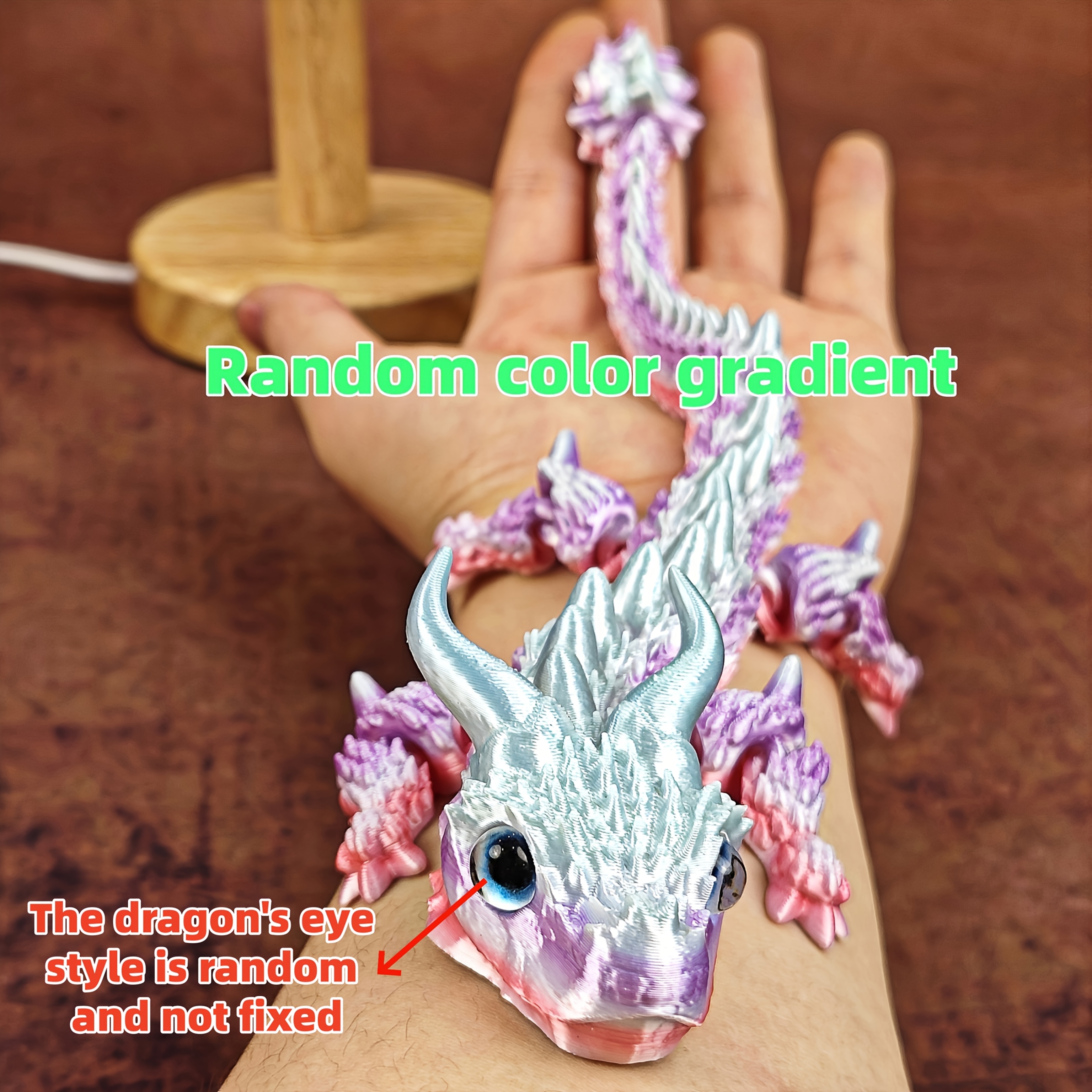 1/2pcs Dragon Statue, Movable Joints, Multicolor Random Gradient, Hinged. Adorable Horned Dragon