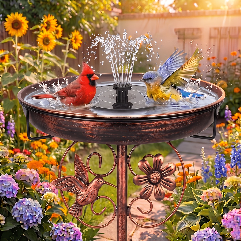 TEMU Heavy-duty Metal Double-layer Bird Bath Tub 45" 2-tier/ 37" 1-tier With Ipx8 Fountain Bird Bath With 12" And 10" Trays;sturdy 5-prong Base,