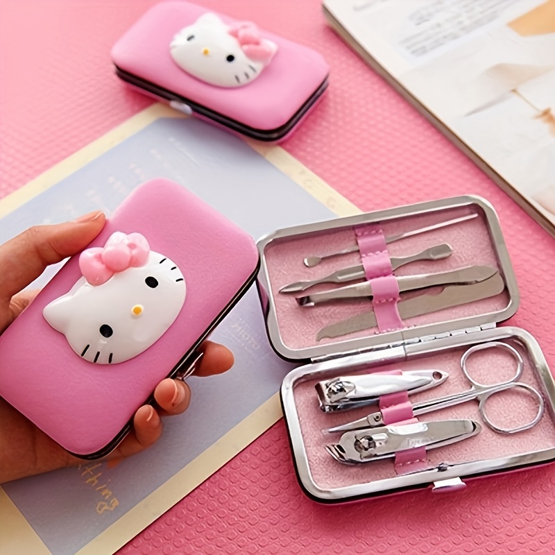 Image of Hello Kitty 7pcs Manicure Set - High Carbon Steel Straight Nail Clippers, Unscented, Portable Box, Suitable For Daily Use And Travel - Perfect Birthday Gift, Hello Kitty Manicure Set