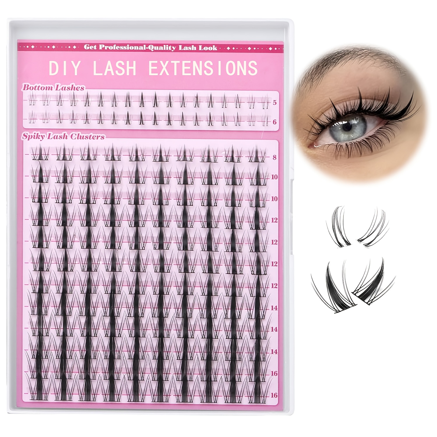 Image of 156pcs C- Eyelash Clusters Under Lashes 5-6mm Cluster Lashes Natural Strands Lash Extension 156pcs 8-16mm Fine Strands C- Single Lashes Wet Lashes Extension At Home