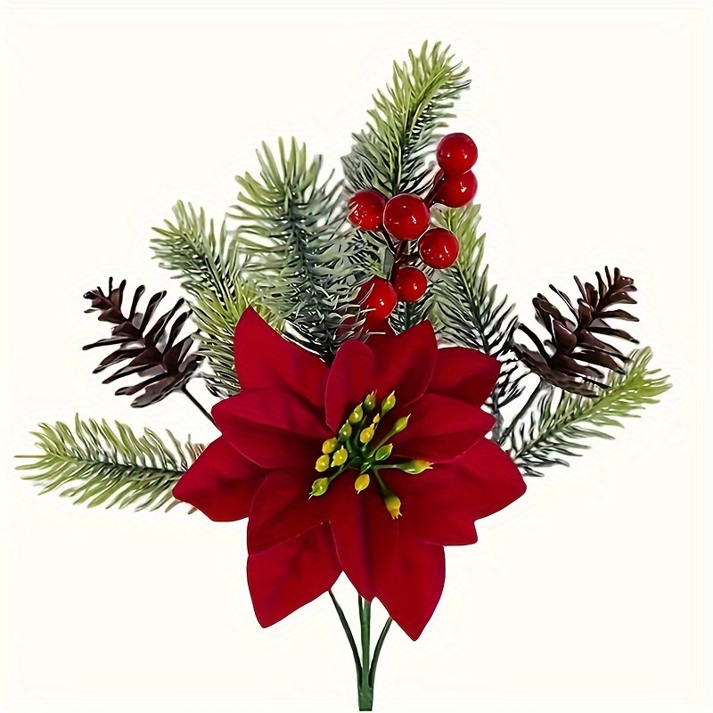 

3pcs Christmas Decor Set - Red & Poinsettias, For Diy Decorations In