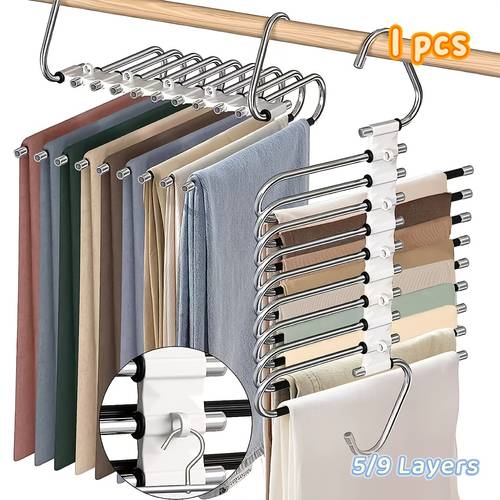 1pc 5 9 layers multi layer pants hanger stainless steel rack storage and organization for wardrobe closet bedroom suitable for pants jeans scarves