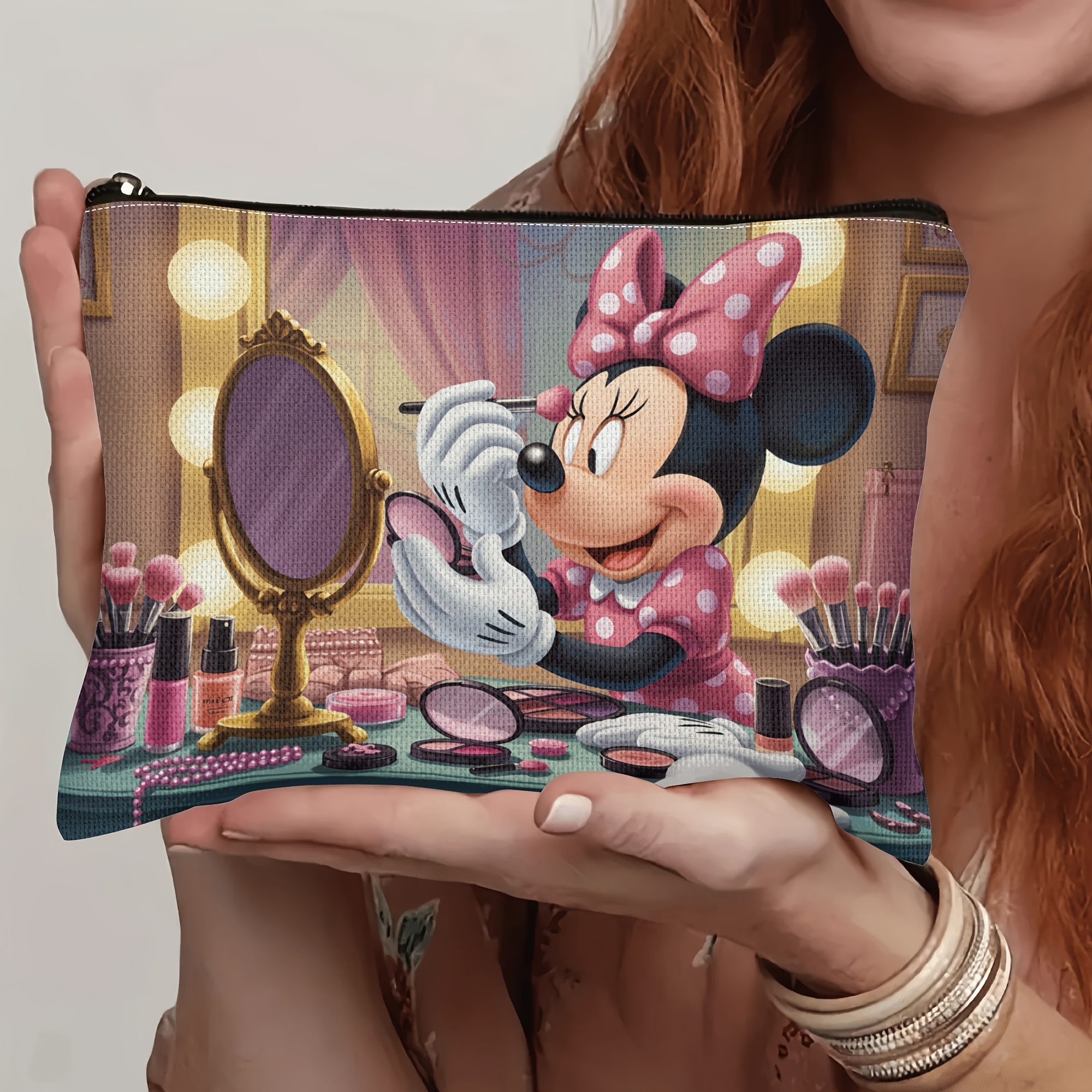 TEMU 1pc Mouse Makeup Bag - Large Capacity Zippered Cosmetic Pouch With Cartoon Design, & Makeup Theme, Women & Makeup Lovers, Makeup Brushes, Makeup
