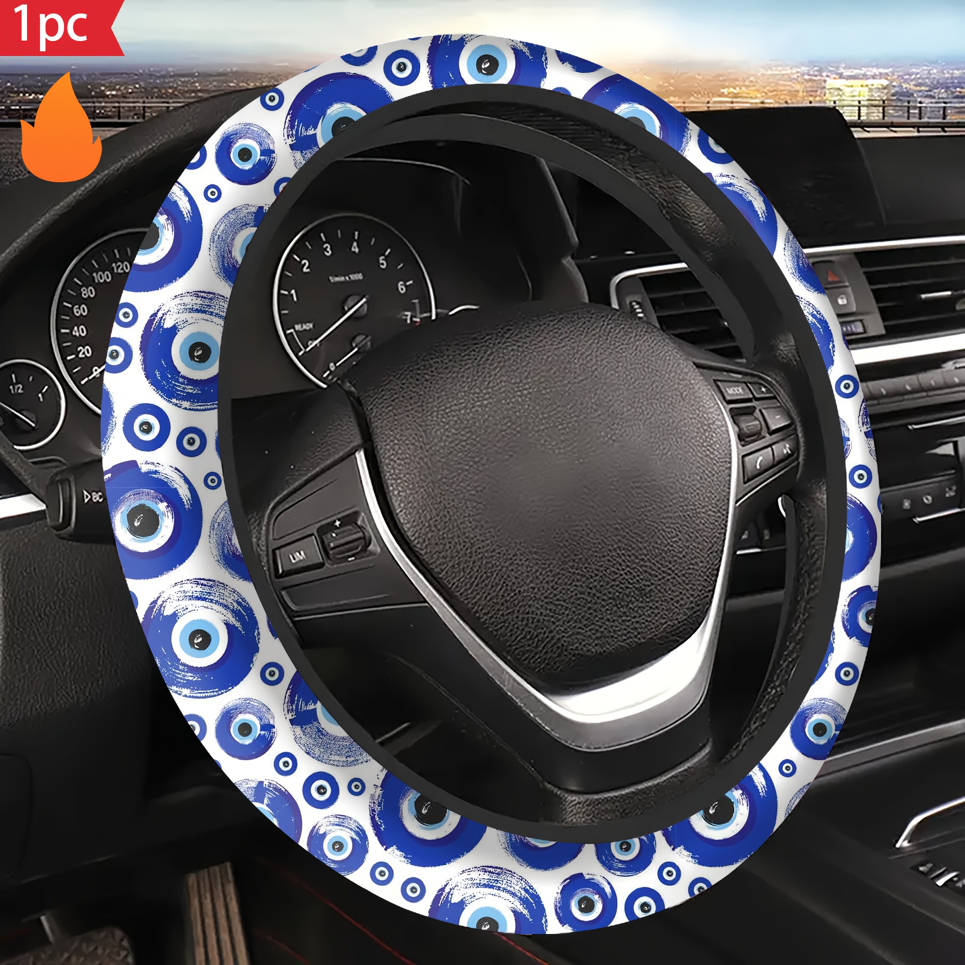 

's Eye Stretchable Steering Wheel Cover, 14.5-15 Inch - Soft, Non-slip, Sweat-absorbent & Washable