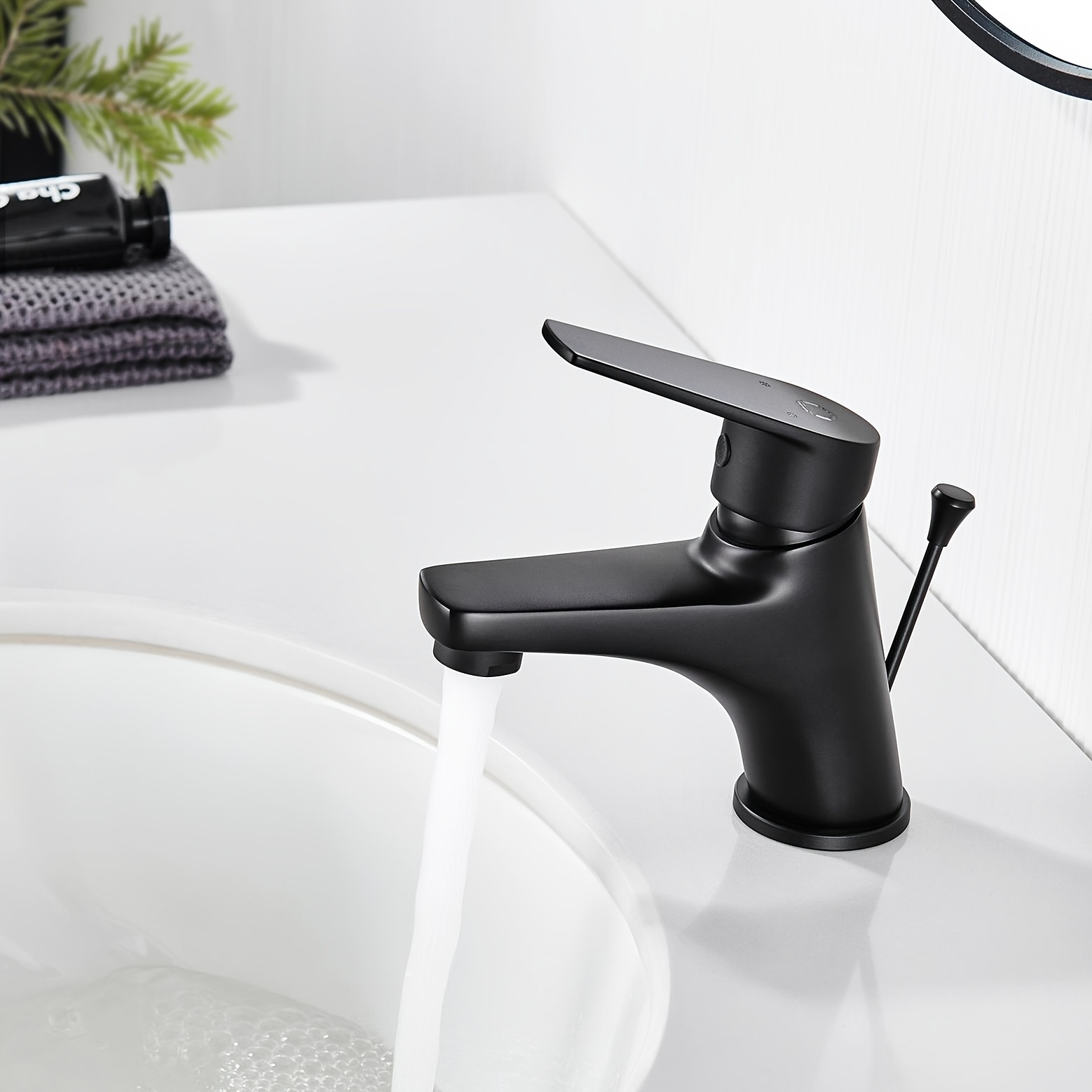 Image of Matte Black Bathroom Sink Faucet With Pop-up Rod, Basin Mixer Tap (includes Drain Assembly), Single-lever Mixer, Aerator, Single-hole Installation (g3/8)