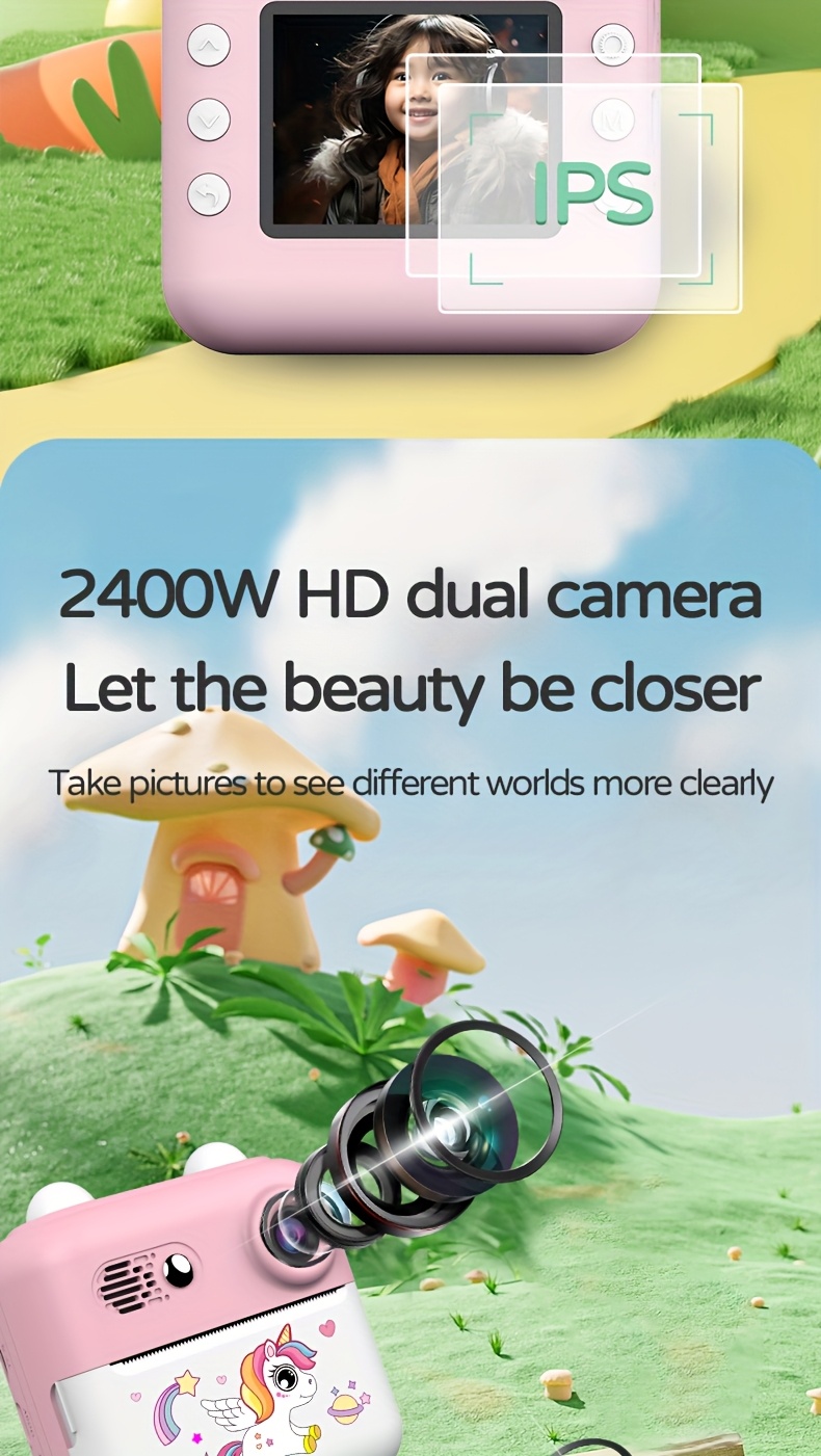 Kids Camera Instant Print, Selfie Digital Camera For Kids With Print Paper & Charging Cable, 2.5K Video & Instant Print Camera With Color Pens For DIY, Fun Gift For Girls Boys 3-12 Years Old (Cyan)