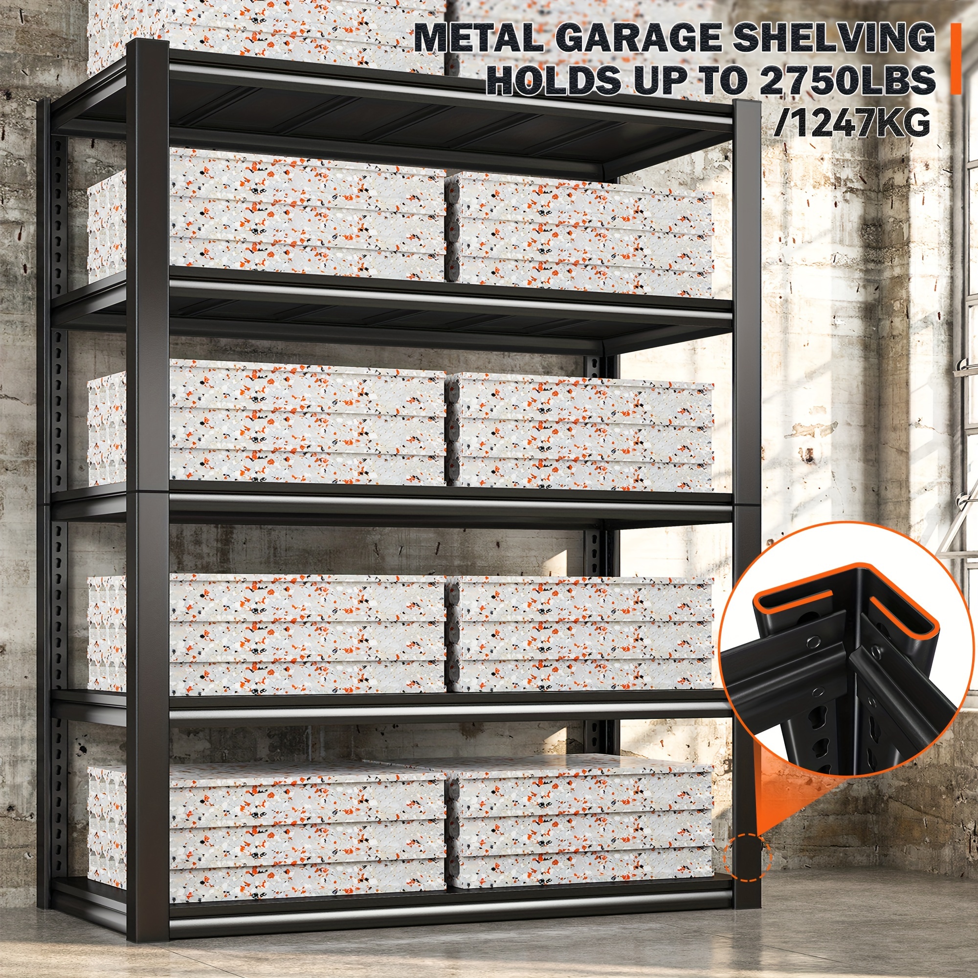 1pc 48w garage shelving 2500lbs heavy duty storage shelves 72h heavy duty metal shelving adjustable 5 tier metal shelves for storage rack industrial shelving utility shelf 48w x 72h x18d details 3