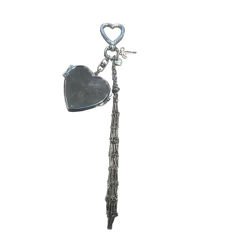 TEMU 1 pz, Retro, Elegante e Lussuoso. Specchio a Forma di Cuore, Borsa Porta Rossetto a Vuota, Ciondolo a , Portachiavi da Donna, , Decorazione