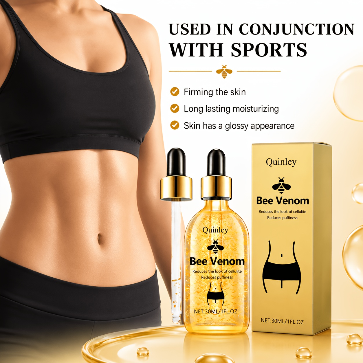 Bee Venom Body Firming Oil, Containing Rosemary Extract, Firming Cream with A Warming Effect, Body Sculpting Cream, Firming Care for The Body Contours, Hydrating& Tightening Body Massage Oil, Improving Skin Loose Aging, Accumulation Appearance