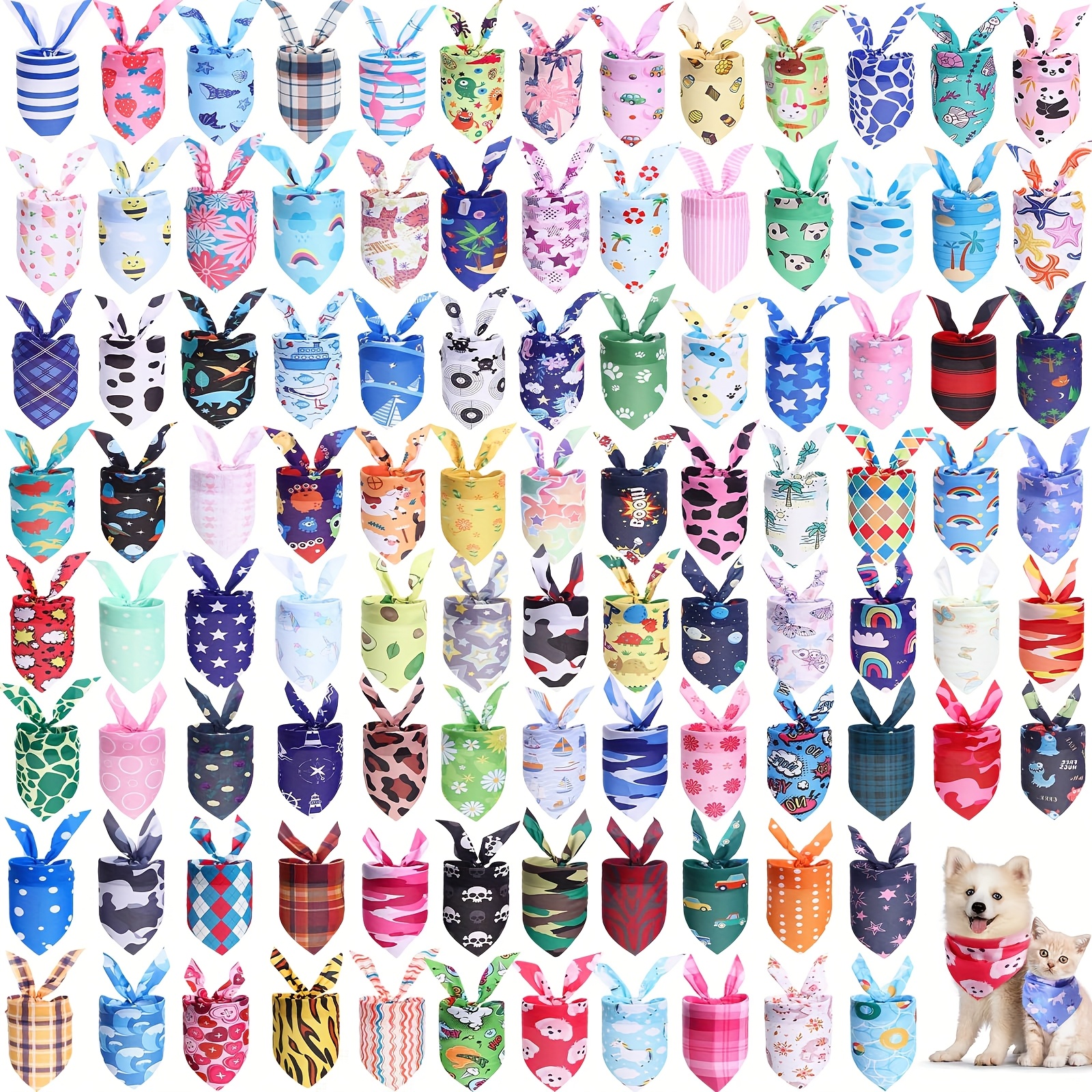 TEMU 100pcs Spring Dog Bandanas Washable Bandana Grooming Salon Scarves Adjustable Pet Outfit Puppy Supplies Printing Birthday Gift For Small Medium Large Dog Accessories