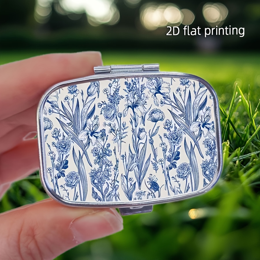 1pc Beautiful Flowers Pill Compartment Medicine Pill Case, Portable Pill Box For Pocket Or Purse Pill Box Decorative Metal Medicine Vitamin Organizer For Pockets Purses Travel Unique Gift