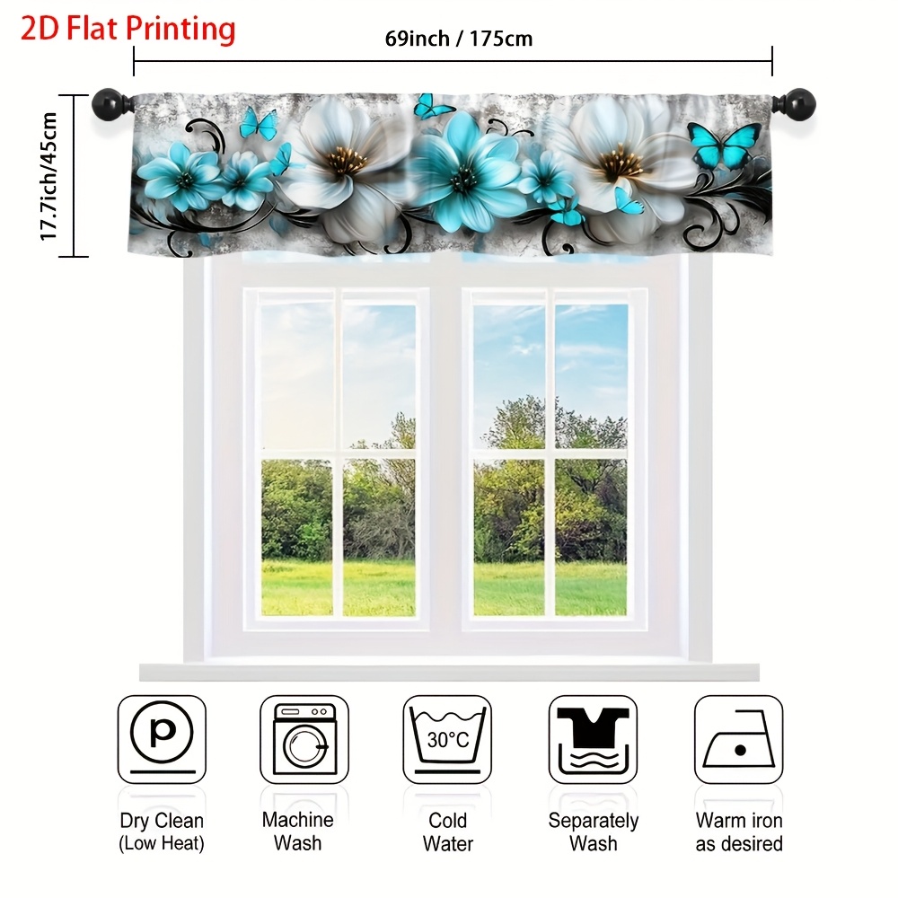 TEMU 2d Flat, 1pc Floral Valance Curtain With Rod Pocket - Semi-sheer Valance Panel, For , Machine Washable Window Suitable For Bathroom, Kitchen, -