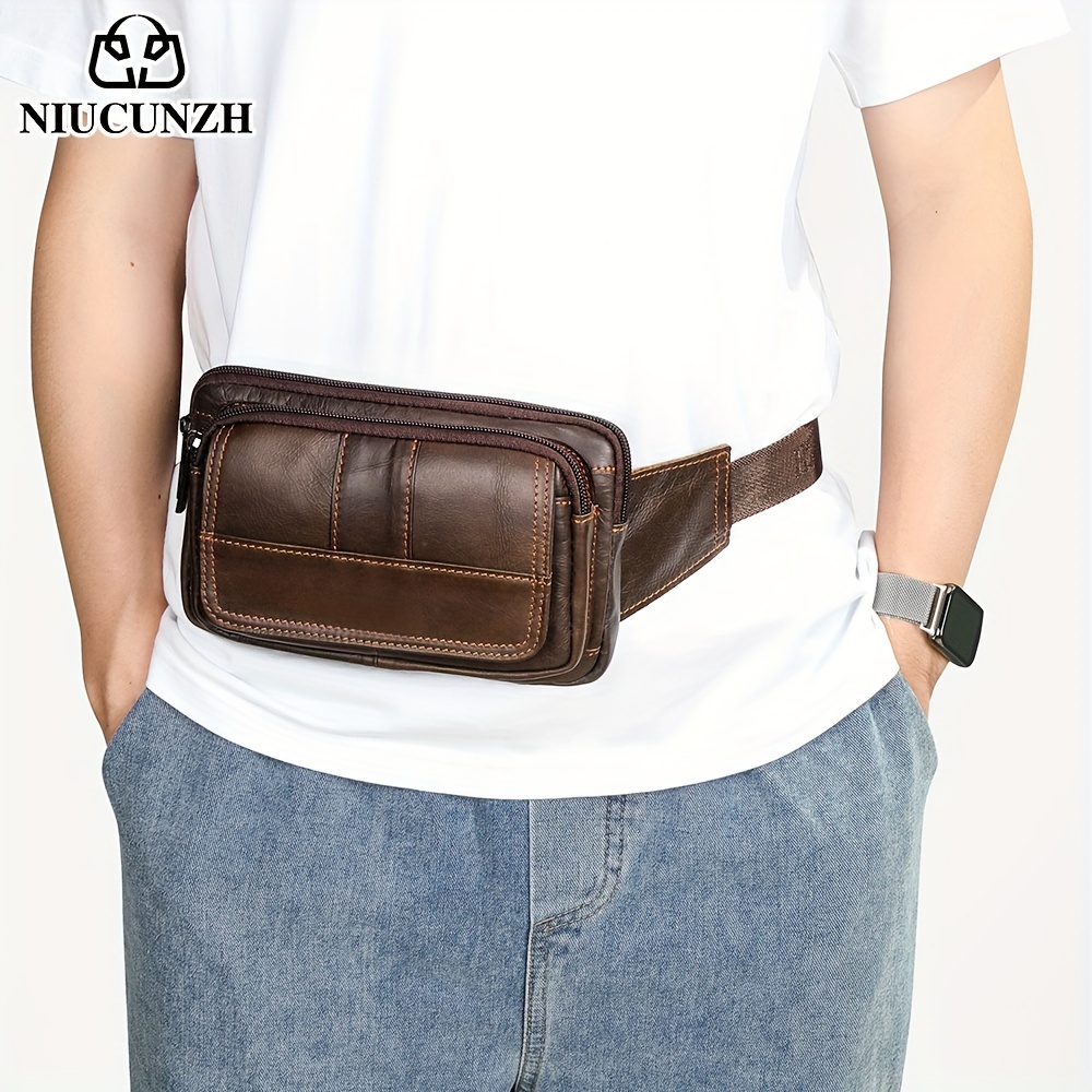 1 pieza, bolso de cintura/pecho de cuero   para hombre, bolso cruzado casual para viajes 4
