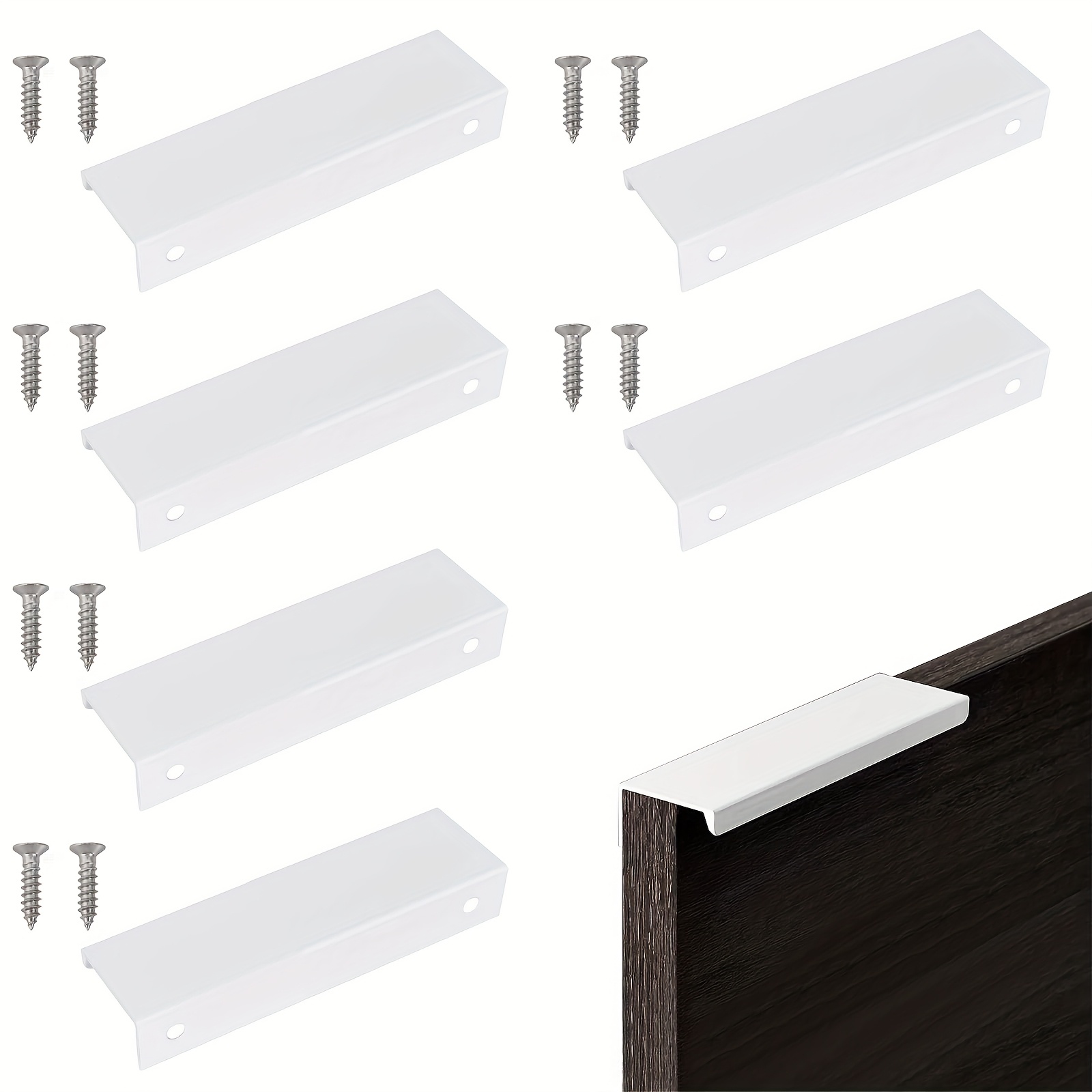 Image of 6 Pack Hidden Cabinet Handles, 12cm Cabinet Pulls, Drawer Handles, Invisible Furniture Handles For Wardrobe, Kitchen Handles With Screws For Wardrobe Doors And Drawers, White