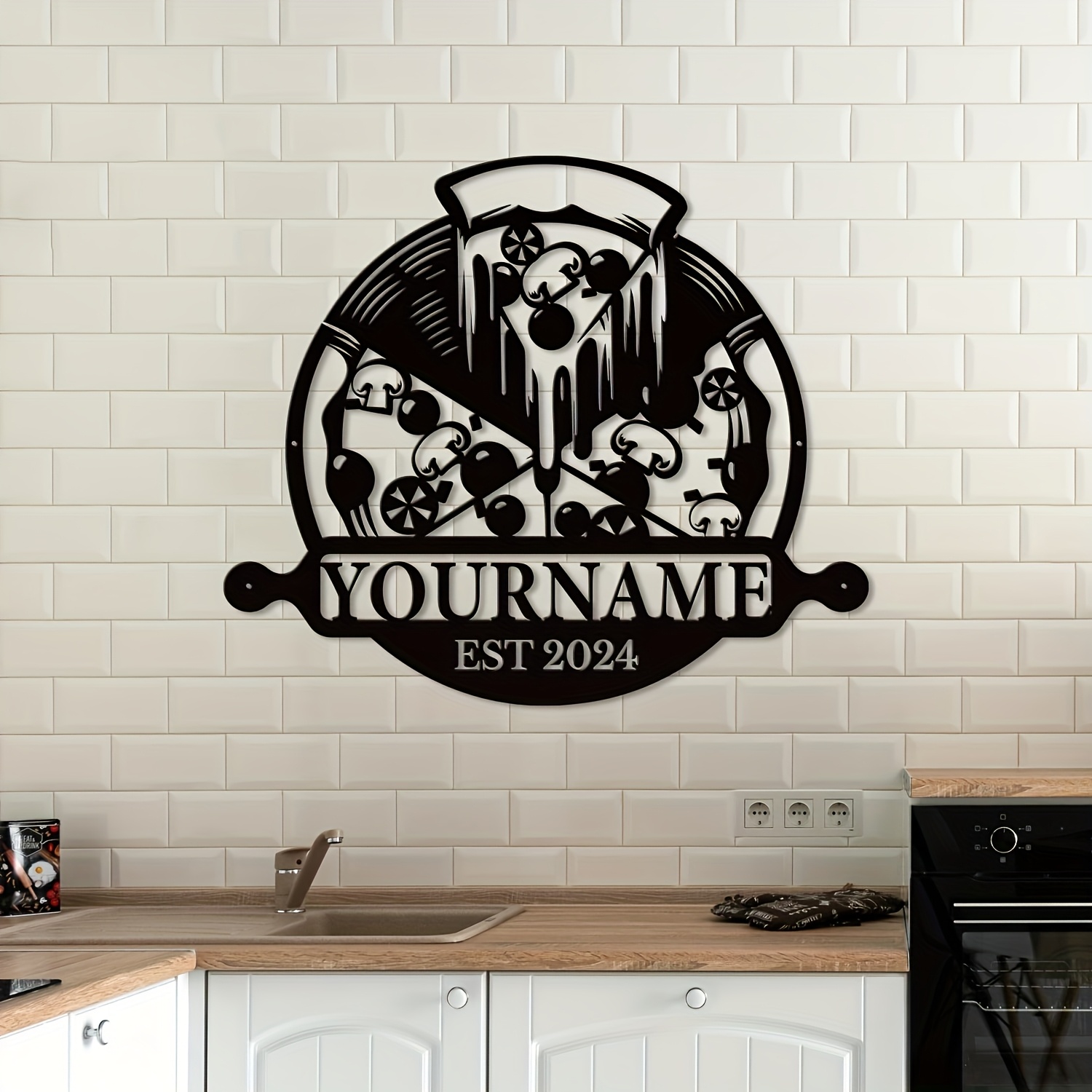 TEMU [durable Build] Customizable Black Metal Pizza Sign - Durable, No Power Required, Ideal For Indoor/outdoor Personalized Wall Decor