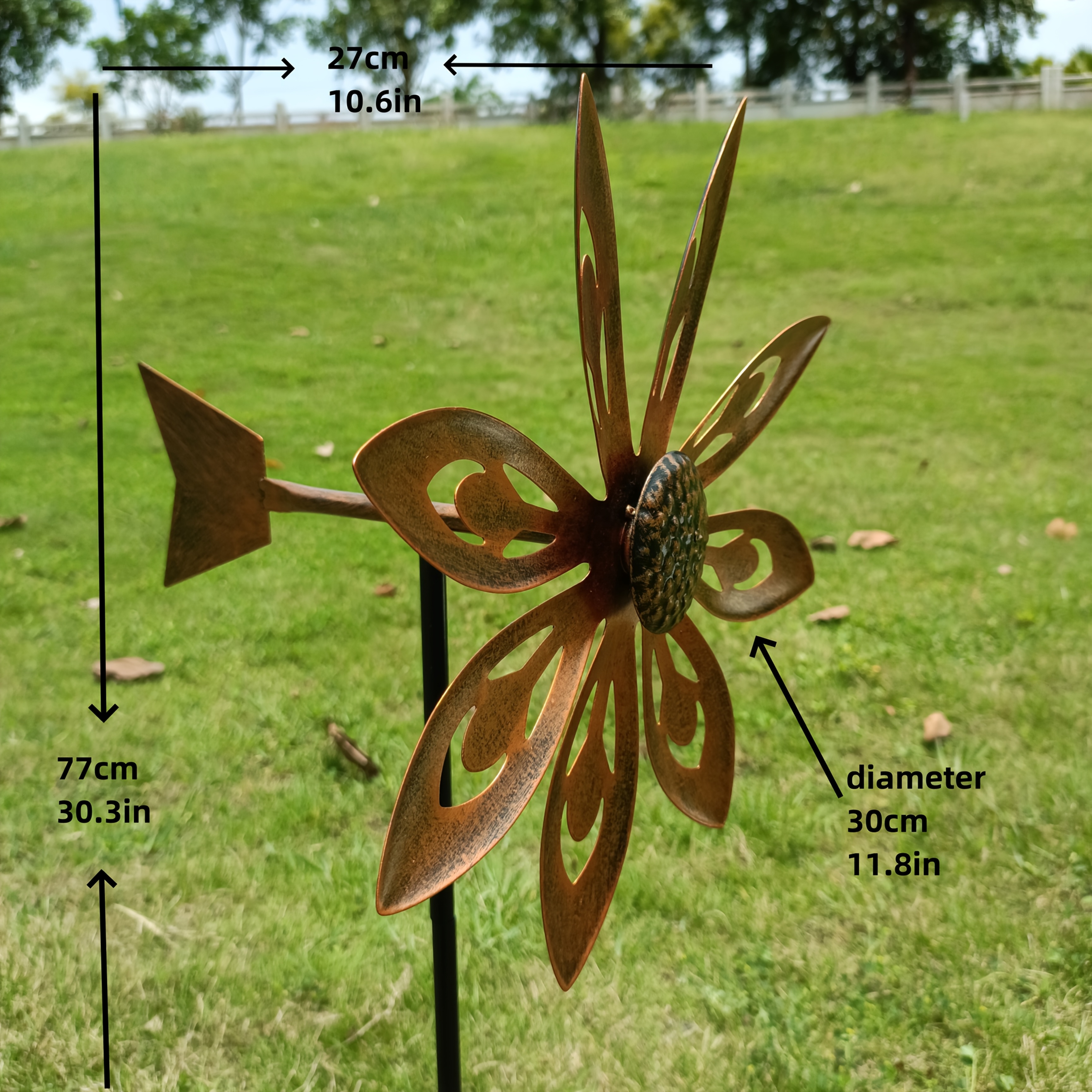 Image of Outdoor Garden Yard 360-degree Rotating Windmill Weather Vane Vintage Metal Decorative Ornament