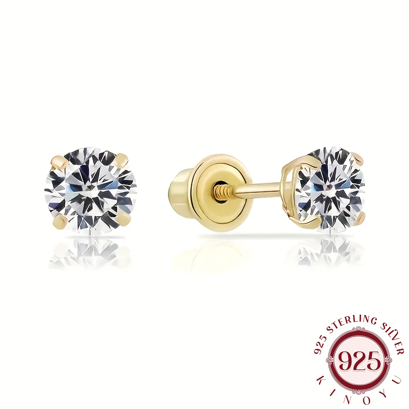 

4mm Golden Stud Earrings, , Suitable For , Material 925 Silver, 18k Gold Plated, Diamond Inlaid, Box.