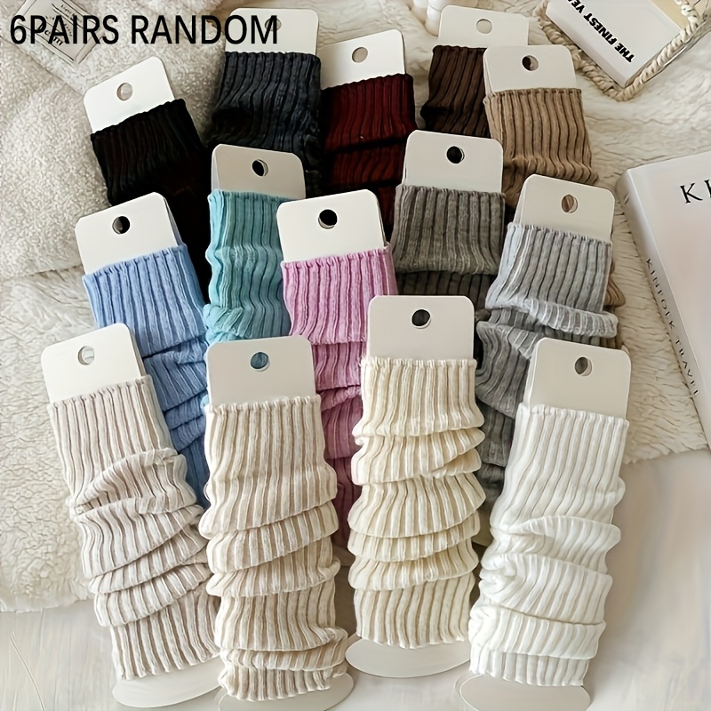 Image of 6-pair Random Color Women's Vertical Stripe And Solid Color Y2k Casual Fashion Versatile Comfortable And Warm Tights, No Card
