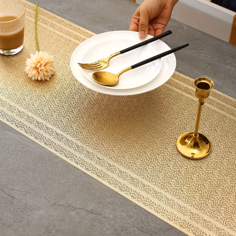 1pc greek fret pattern pvc golden stamping table runner easy and stylish table mat dining table center decoration non slip and heat insulation mat suitable for wedding parties festival celebrations picnic camping Product details 5