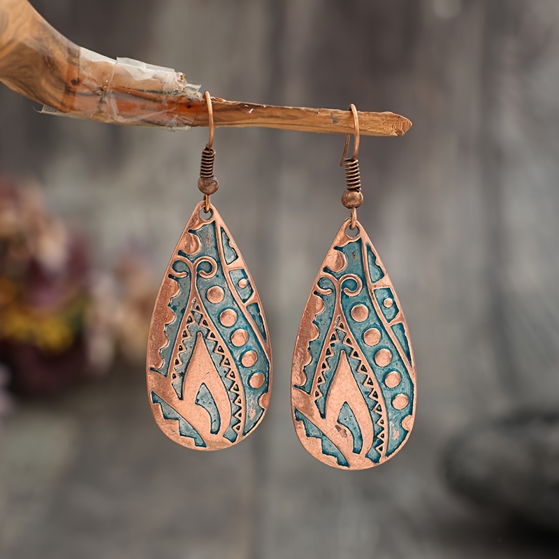 TEMU Aretes colgantes étnicos Shui estilo , 1 par, diseño tallado a , sin batería
