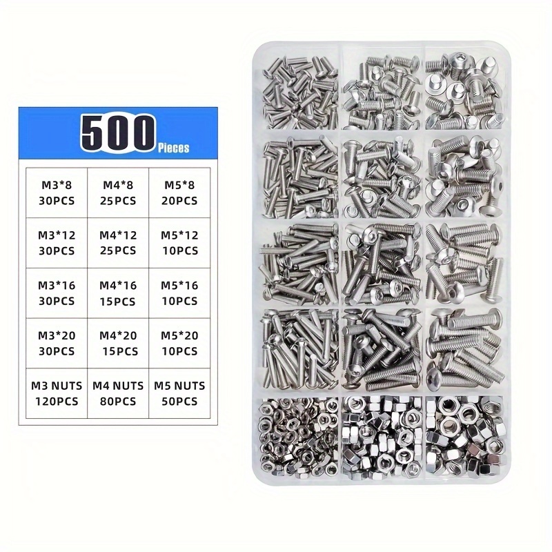 

500/1280pcs M2 M3 M4 M5 304 Stainless Steel Button Head Sleeve Cover Metric Screw Nut Gasket Nut Hardware Combination Kit