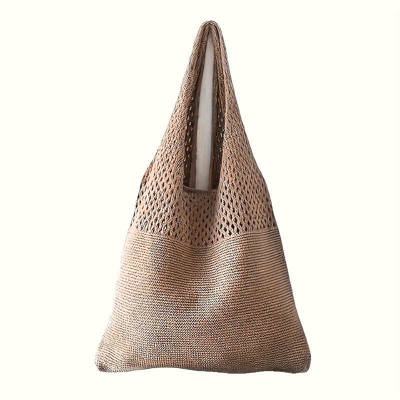Women's Handbags Bohemian-style Knitted Tote Bag - Lightweight Nylon Shoulder Bag, Perfect For Casual And Beach Trips, Featuring A Trendy Korean-, In (khaki, Dark Brown, Black, )