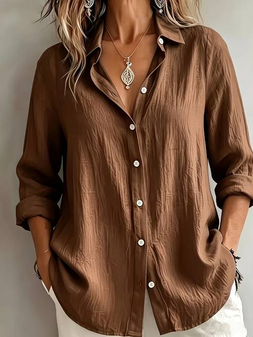 elegant special edition womens solid shirt long sleeve button collar suitable for office or formal events casual