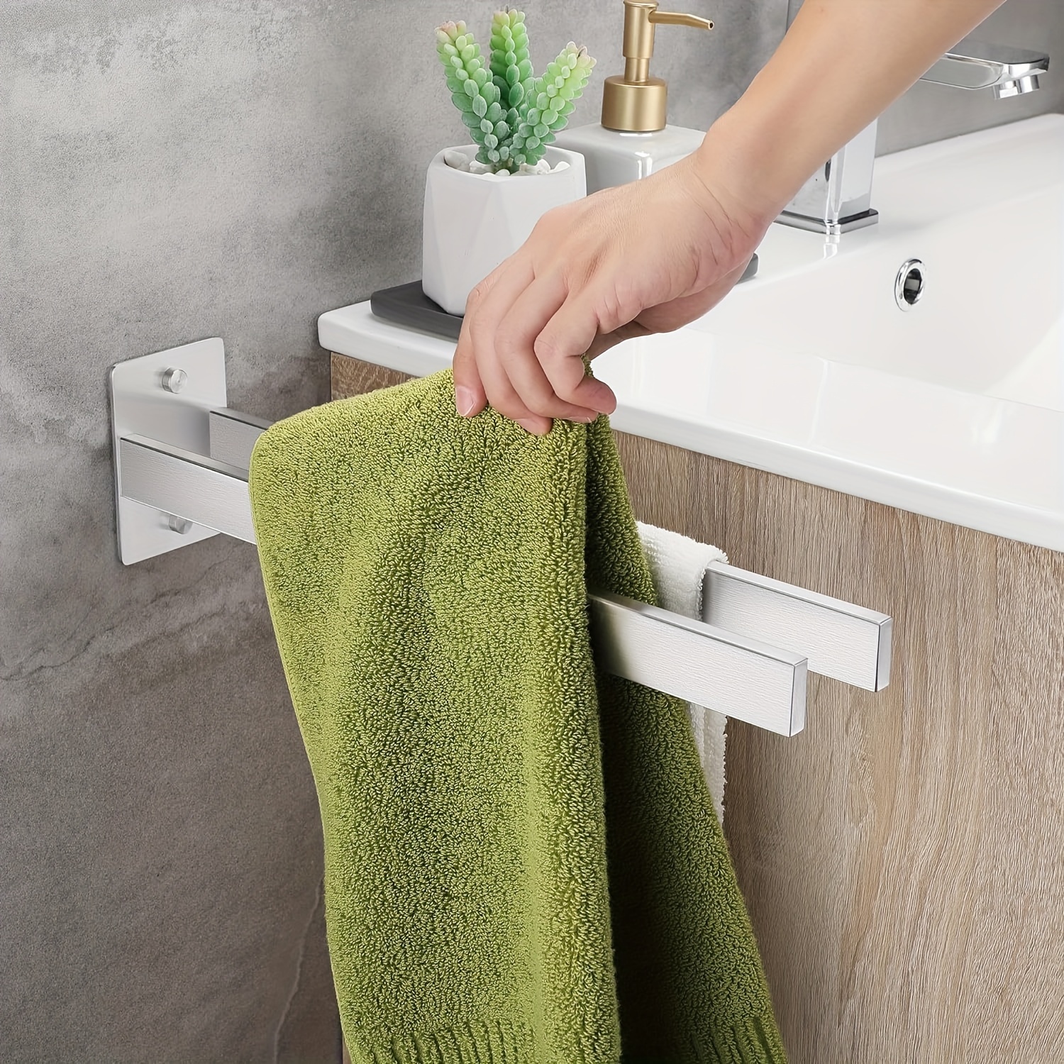 Portasciugamani Senza Foratura Aikzik – Per Bagno E Cucina, In Alluminio, Colore Bianco