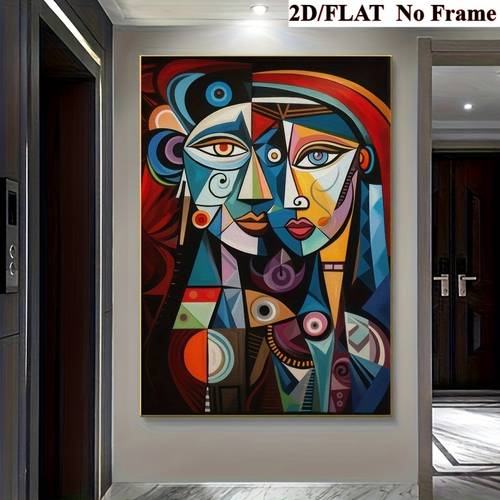 2d flat 1pc of frameless abstract geometric portrait wall art large sized modern canvas printing painting bright colors suitable for vertical decoration in living rooms bedrooms and offices summer and autumn home gifts canvas murals