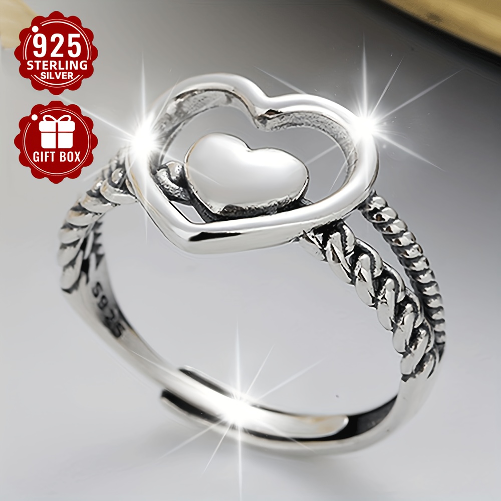 

1pc S925 Sterling Silver Double-layer Hemp Lace Large And Small Love Ring Temperament Simple And Finger Ring Suitable For Daily Clothing Matching (about 2.8g)