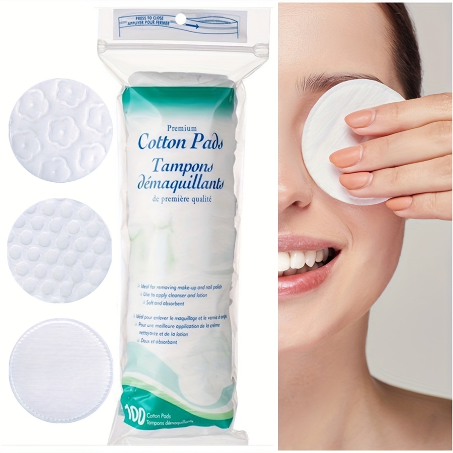 

100pcs Premium Embossed Cotton Pads, Dual-textured Round Makeup Remover Pads, Soft & Gentle, Water Absorbent, Lint-free Nail Polish Removal Wipes With Easy Seal Strip For Travel & Home Use