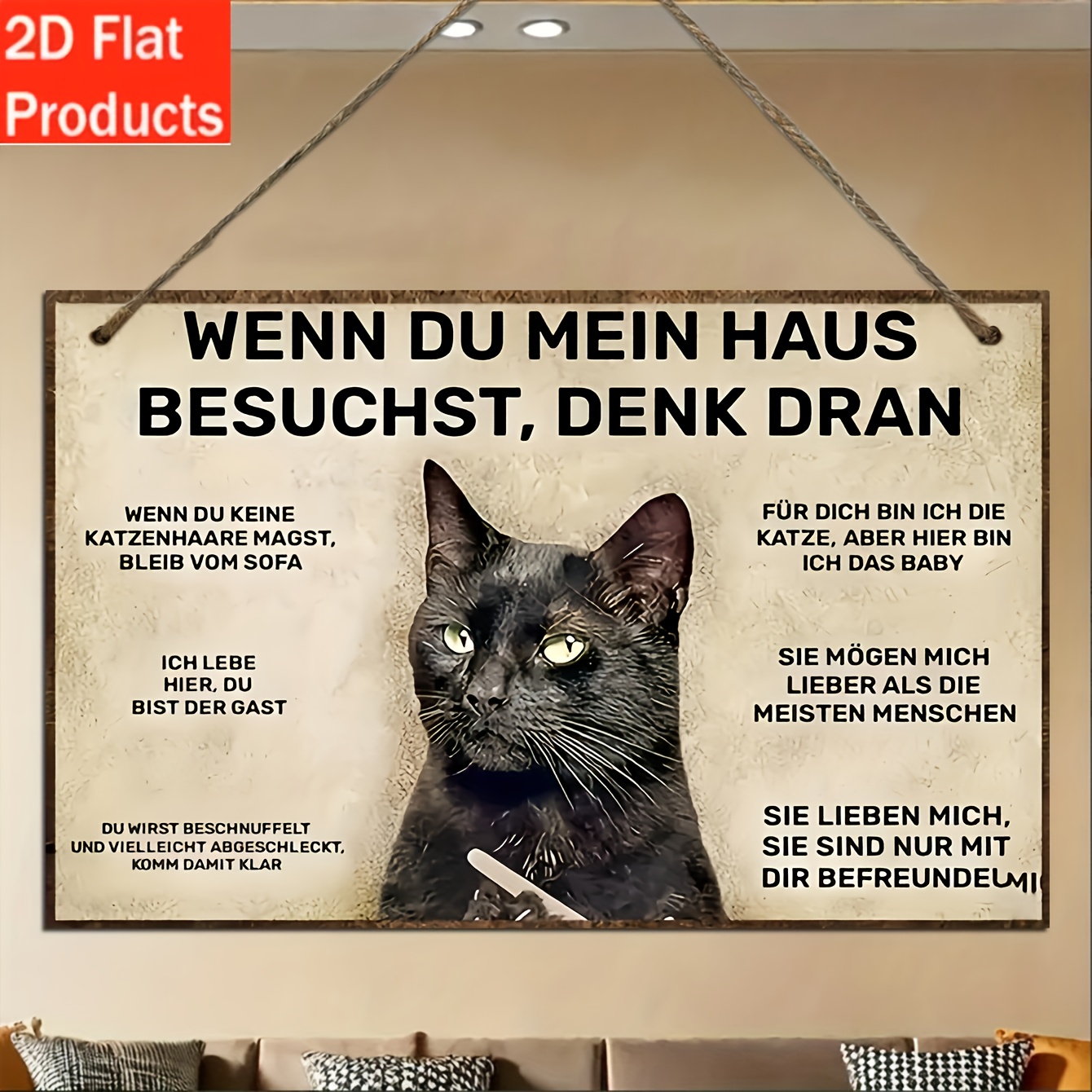 E-shop 2D Flat - 2D Ebene, 1 Stück Vintage Wandzeichen aus Eisen und Holz, mit Schwarz und deutscher Text, Vintage Heimdekoration, geeignet für