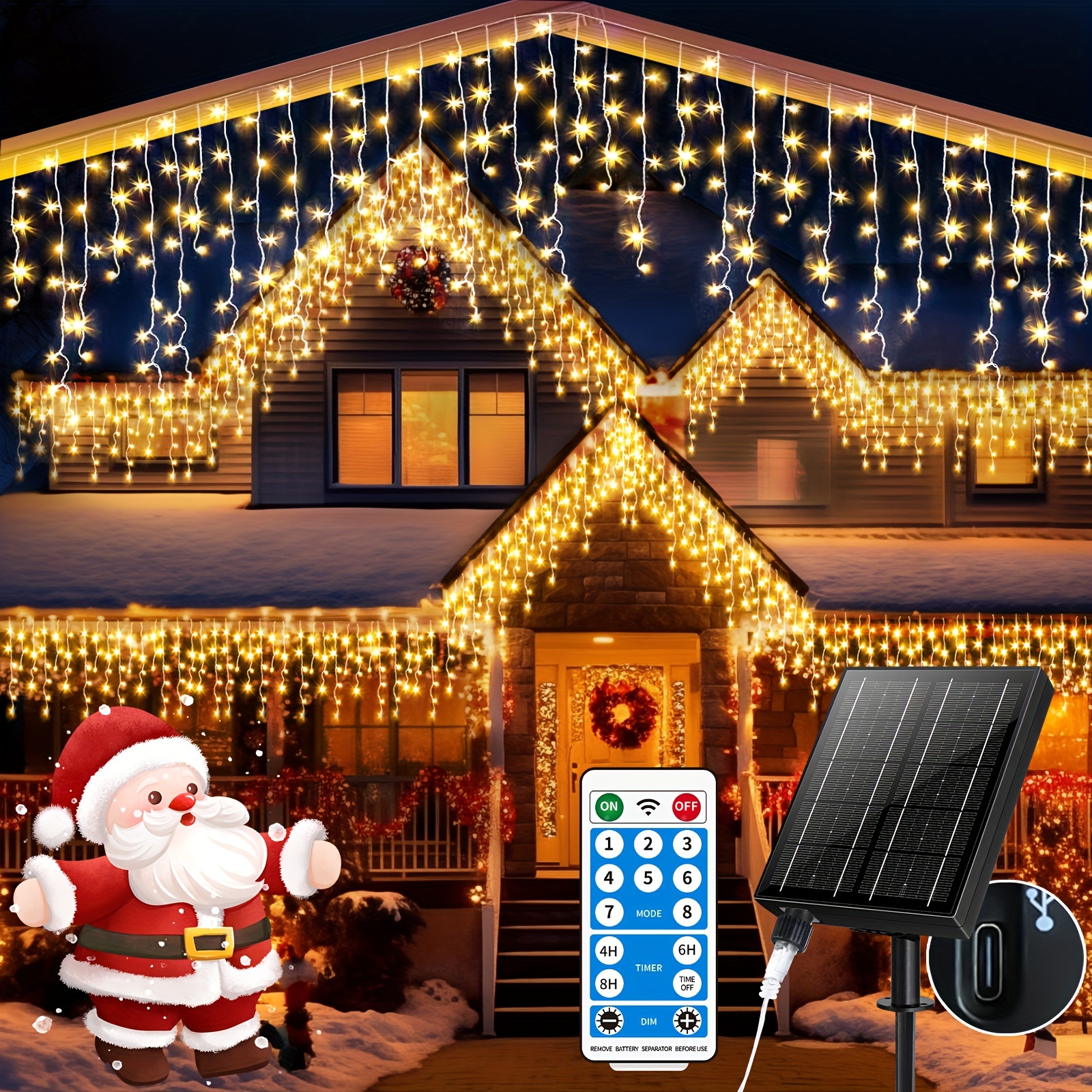 Solar Icicle Lights Outdoor 76.4ft 780led 2400ma Outdoor Christmas Fairy Light String Usb Rechargeable 8 Timed Remote Control Flashing Lights For Christmas Roof Party Wedding