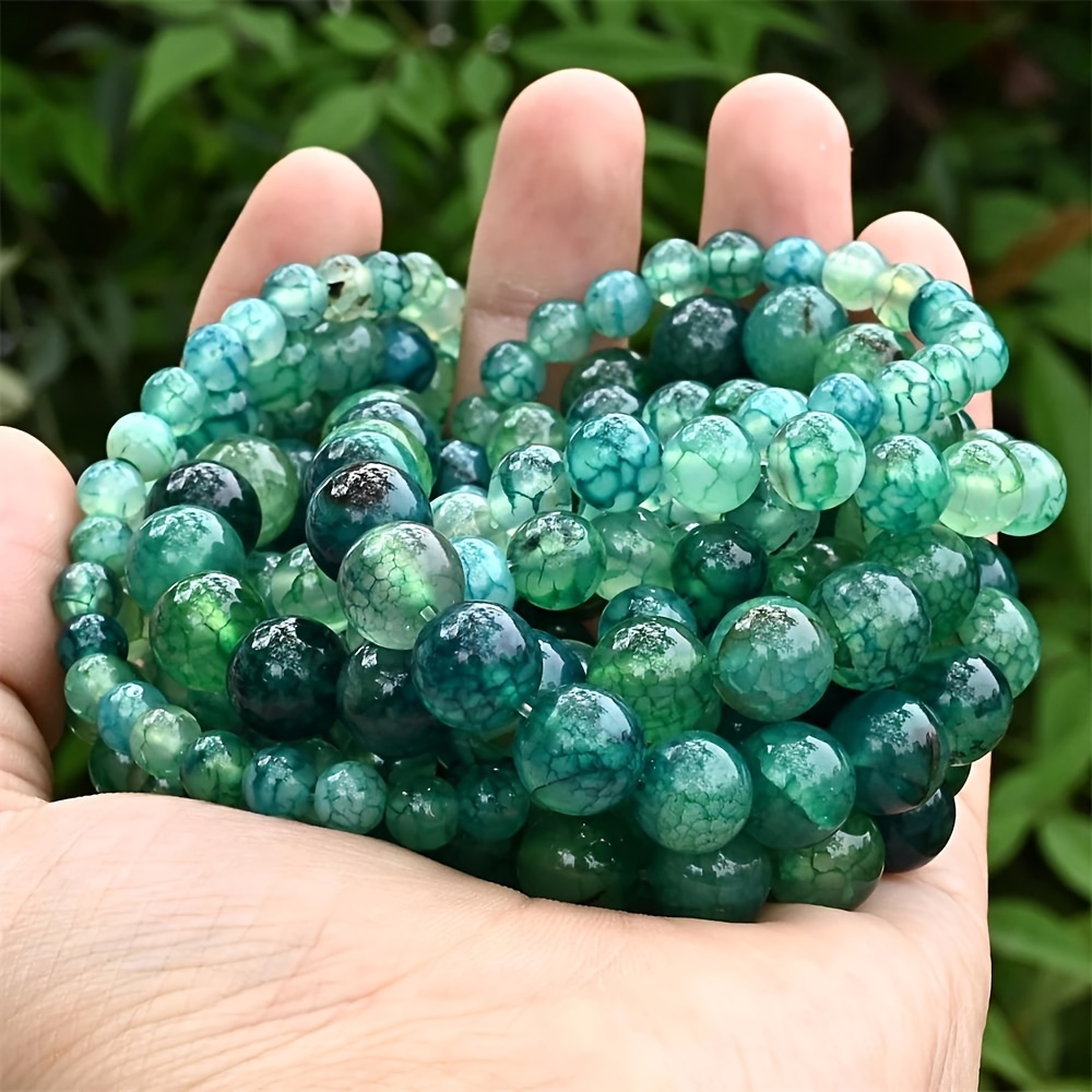 

6/8/10mm 61/45/35pcs Natural Green Dragon Veins Loose Round Spacer Beads For Jewelry Making, Diy Bracelet Necklace Accessories