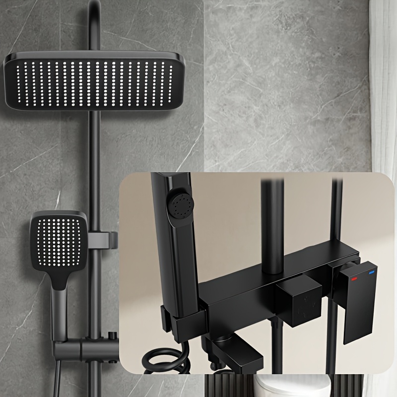 Image of Black Rain Shower Set, 4-in-1 Wall Mounted Shower System With Large Square , Handheld & Side Body Spray Nozzle, Matte Black Anti-rust Valve Bathroom Fixture For Home Spa-level Shower Experience